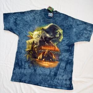Vintage Star Wars Liquid Blue Yoda Tie Dye Episode I Promo T-Shirt - L